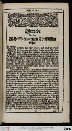 Vorrede an den Schrifft = begierigen Christlichen Leser
