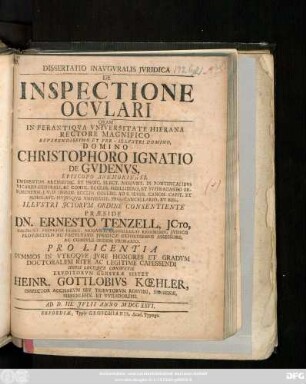 Dissertatio Inavgvralis Jvridica De Inspectione Ocvlari