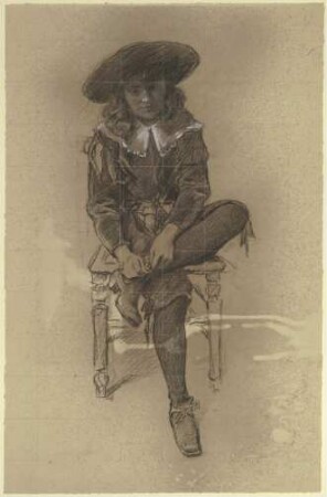 Sitzender Knabe in historischer Tracht aus der "Vorbereitung zum Kostümball"