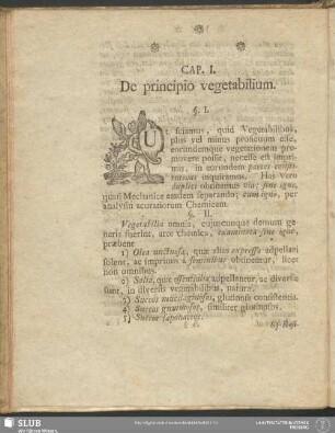 Cap. I. De principio vegetabilium / Första Capitlet. Om Växternas ämnen