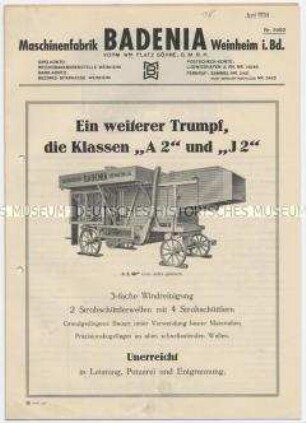 Werbeschrift der Maschinenfabrik "Badenia"
