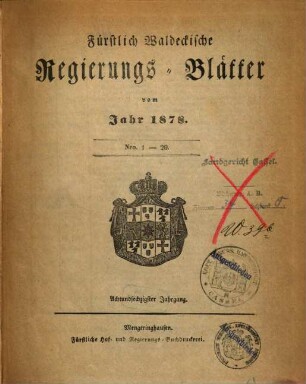 Fürstlich-Waldeckisches Regierungsblatt. 68. 1878