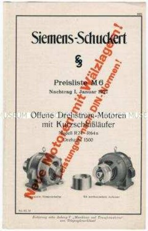 Preisliste M 6 über offene Drehstrommotoren mit Kurzschlussläufer