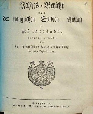 Jahresbericht der Königlich Bayerischen Studienanstalt zu Münnerstadt. 1821/22