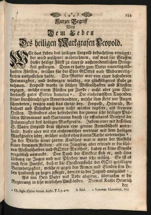 Kurzer Begriff Von Dem Leben Des heiligen Markgrafen Leopold