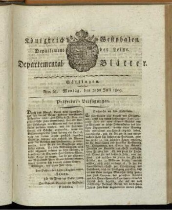 Nro 61. Montag, den 31ten Juli 1809 [-] Nro 75. Montag, den 18ten September 1809