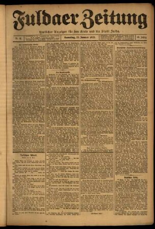 Erste Ausgabe vom Samstag, den 15. Januar 1921.