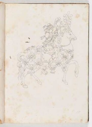 Reitender Knabe mit Helm in der Hand, in einem Band mit Antikischen Figurinen und Pferdedekorationen, Bl. 5
