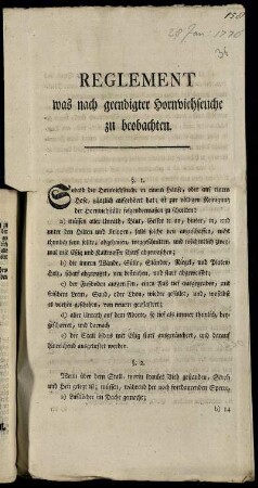 Reglement was nach geendigter Hornviehseuche zu beobachten : [Braunschweig, den 28sten Januar, 1776]