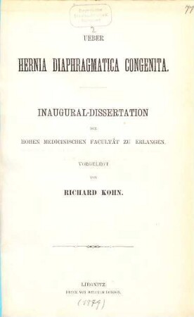 Ueber Hernia diaphragmatica Congenita