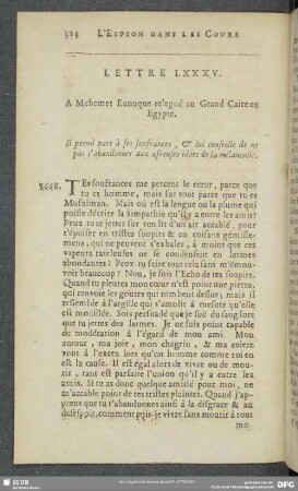 Lettre LXXXV [i.e. LXXXVI]. A Mehemet Eunuque relegué au Grand Caire en Egypte