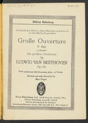 Große Ouverture C dur : gedichtet für großes Orchester : op. 115