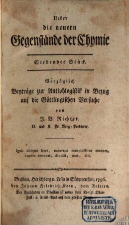 Ueber die neuern Gegenstände der Chymie, 7. Vorzüglich Beyträge zur Antiphlogistik in Bezug auf die Göttlingischen Versuche