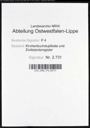 Zivilstandsregister von Rhynern (T 1813). (Gemeinde: Rhynern, Kreis Unna)