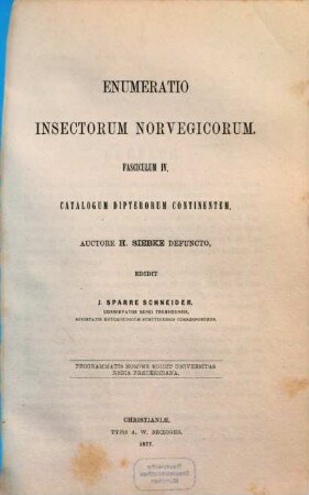 Enumeratio insectorum Norvegicorum, 4. Catalogum Dipterorum continentem