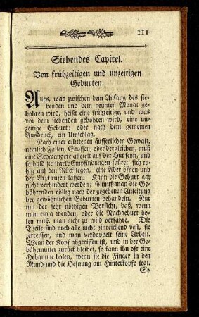 Siebendes Capitel. Von frühzeitigen und unzeitigen Geburten.