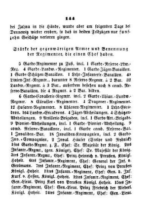 Stärke der gegenwärtigen Armee und Benenung der Regimenter, die einen Chef haben