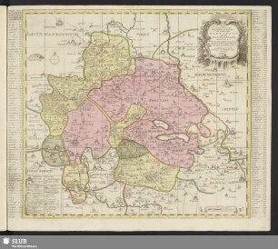 Accurate Geographische Delineation der Graffschafft Mannsfelt Sowohl Chur Sächsisch: als Brandenb. Hoheit : Benebst denen Aemtern Sangerhausen, Querfurth, Sittichenbach, Allstaedt und andern angrentzenden Gegenden