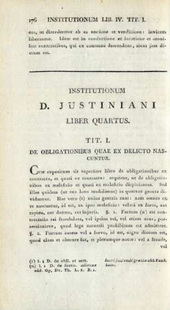 Institutionum D. Justiniani Liber Quartus