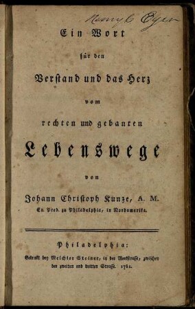 Ein Wort für den Verstand und das Herz vom rechten und gebanten Lebenswege