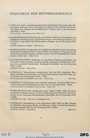 Majoliken der Frührenaissance (Nr. 1-25)