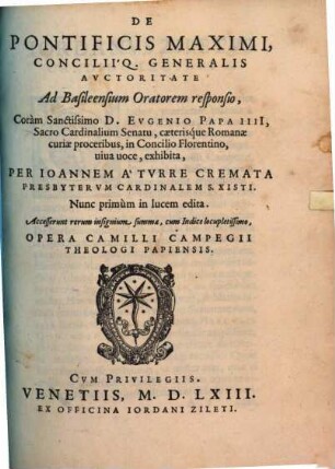 De pontificis maximi consiliique generalis auctoritate : ad Basileensium oratorem responsio