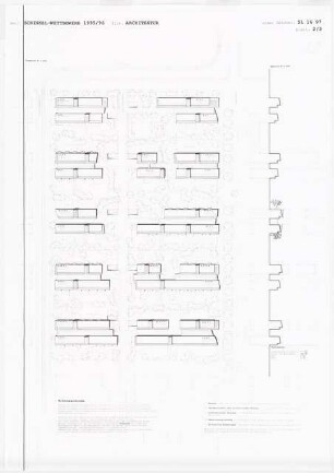 Wohnformen für die Nachbarschaft, Berlin-Adlershof Schinkelwettbewerb 1996: Lageplan 1:500, Nutzungsprogramm (Text)