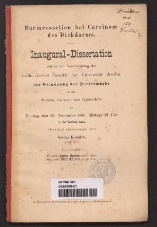 Darmresection bei Carcinom des Dickdarms