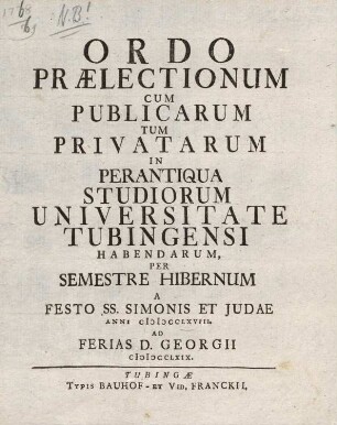 Vorlesungsverzeichnis 1768/69