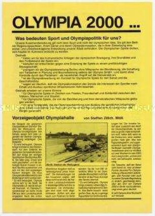 Flugschrift mit mehreren kritischen Beiträgen zur Bewerbung Berlins für die Olympischen Spiele 2000