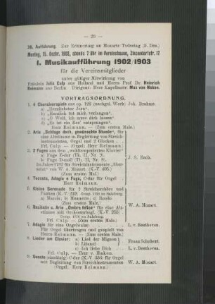 Programmzettel der 1. Musikaufführung 1902/1903 für die Vereinsmitglieder des Dresdener Mozart-Vereins im Vereinshaus am 15. Dezember 1902. Seite 23