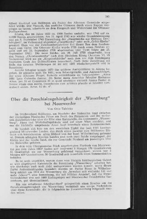 Über die Parochialzugehörigkeit der "Wasserburg" bei Moorwerder