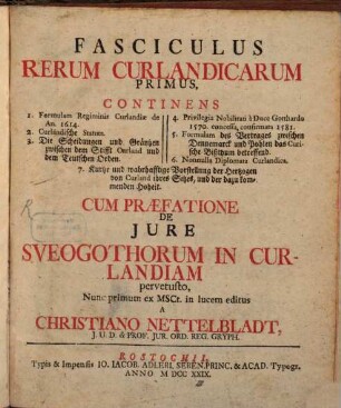 Fasciculus rerum Curlandicarum primus