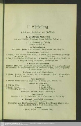 II. Abtheilung. Behördenverzeichnis : II. Abtheilung. Behörden, Anstalten und Institute