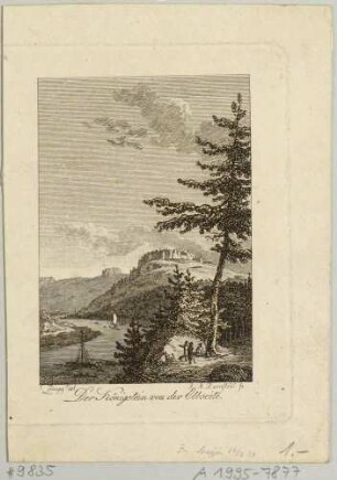 Die Festung Königstein vom linken Elbufer aus, Blick aus nordwestlicher Richtung