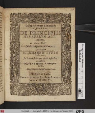 Disputationum Ethicarum Quarta, De Principiis Humanarum Actionum