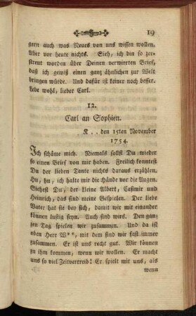 12. Carl an Sophien. K .. den 15ten November 1754.
