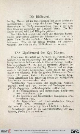 Die Bibliothek / Die Gipsformerei der Kgl. Museen