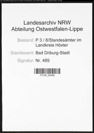 Sterberegister Standesamt Bad Driburg-Stadt