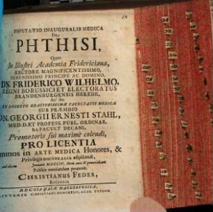 Disp. inaug. med. de phthisi