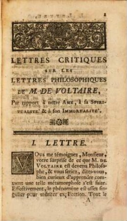 Lettres critiques sur les lettres philosophiques de M. de Voltaire