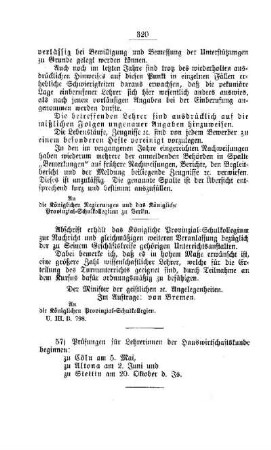 Prüfungen für Lehrerinnen der Hauswirtschaftskunde : [E. Schullehrer- und Lehrerinnen-Seminare etc., Bildung der Lehrer und deren persönliche Verhältnisse]