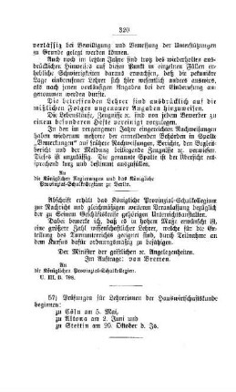 Prüfungen für Lehrerinnen der Hauswirtschaftskunde : [E. Schullehrer- und Lehrerinnen-Seminare etc., Bildung der Lehrer und deren persönliche Verhältnisse]