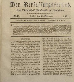 № 43. Cassel, den 28. September 1831.