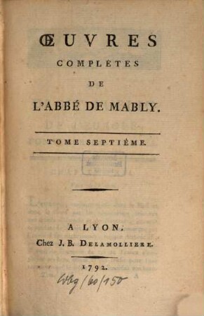 Oeuvres complètes De L'Abbé De Mably, 7