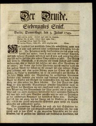 Siebenzigstes Stück. Berlin, Donnerstags, den 3. Julius 1749