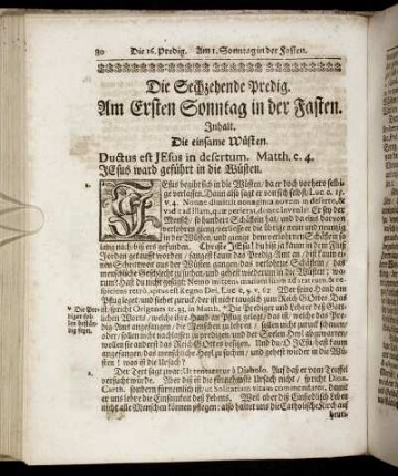 Die Sechzehende Predig. Am Ersten Sonntag in der Fasten. - Die Zwantzigste Predig. Am Fünfften Sonntag in der Fasten.