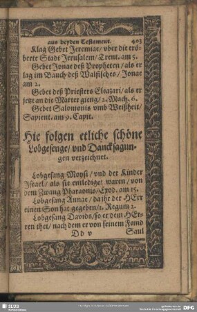 Hie folgen etliche schöne Lobgesenge, und Dancksagungen verzeichnet