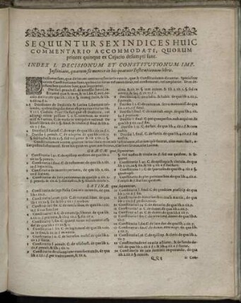 Sequuntur Sex Indices