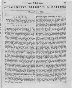 McCulloch, J. R.: A statistical account of the British Empire, examining its extent, physical capacities, population, industry, and civil and religious institutions. London: Knight 1837 (Beschluss von Nr. 213)